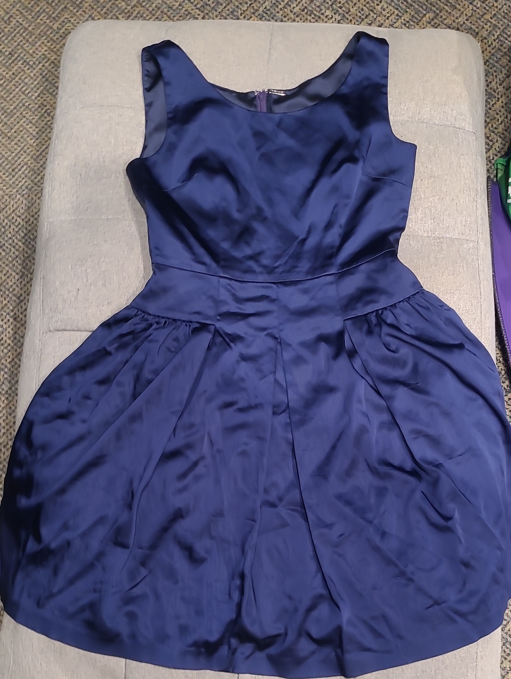 Sleeveless Navy Satin Fit-and-Flare Dress